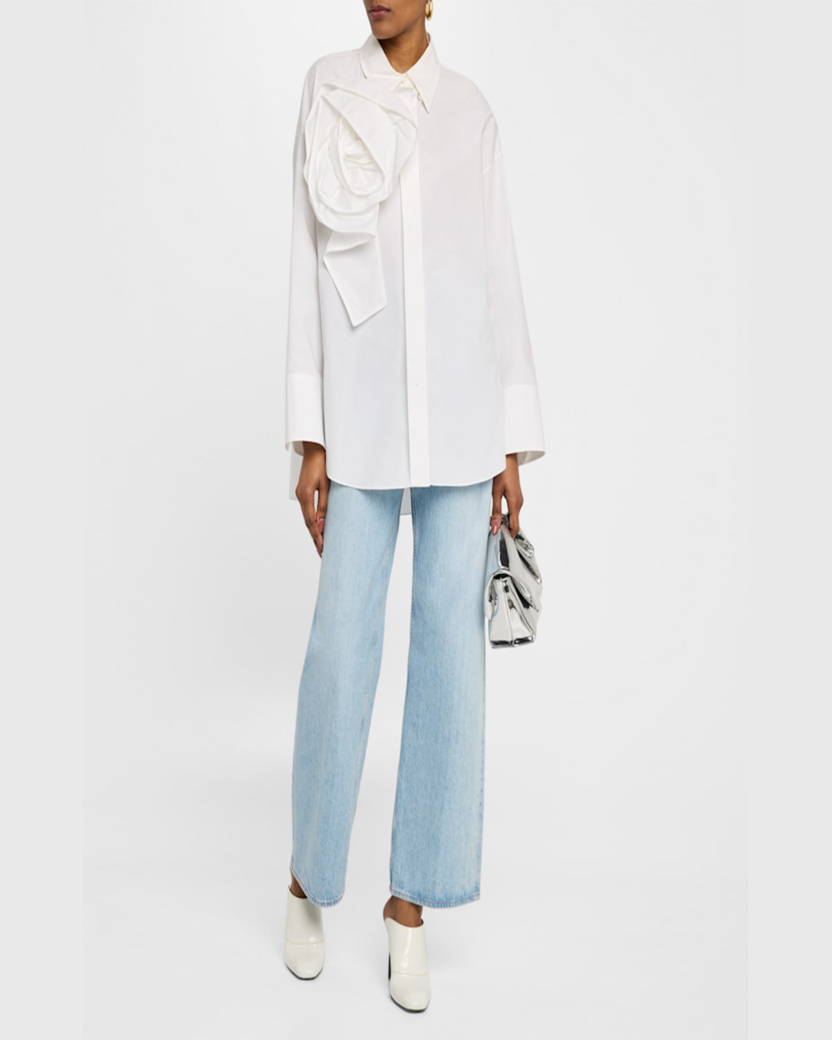 DOROTHEE SCHUMACHER POPLIN POWER BLOUSE W/ REMOVABLE BROOCH 