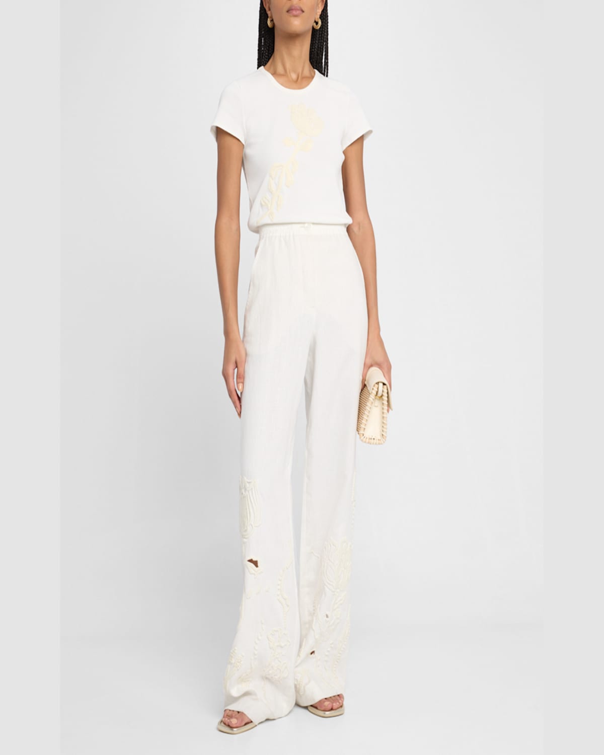 Shop Dorothee Schumacher Embroidered Beauty Linen Pants In Camellia White