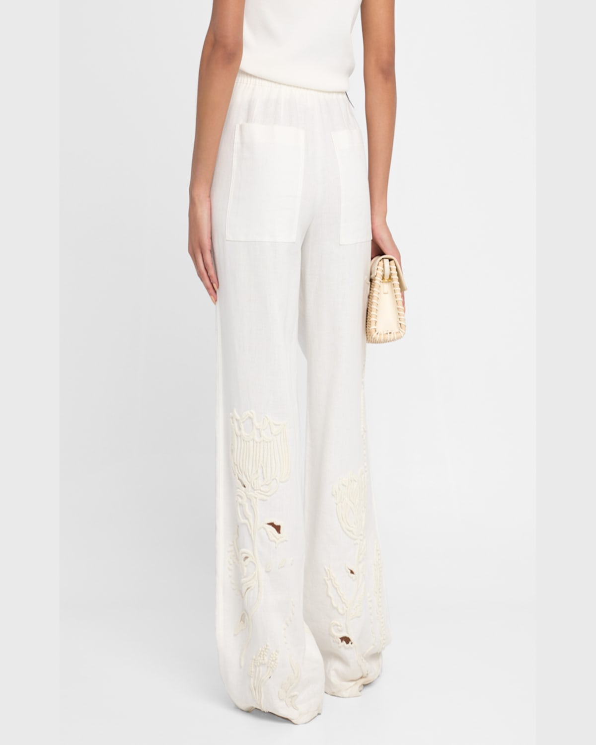 Shop Dorothee Schumacher Embroidered Beauty Linen Pants In Camellia White