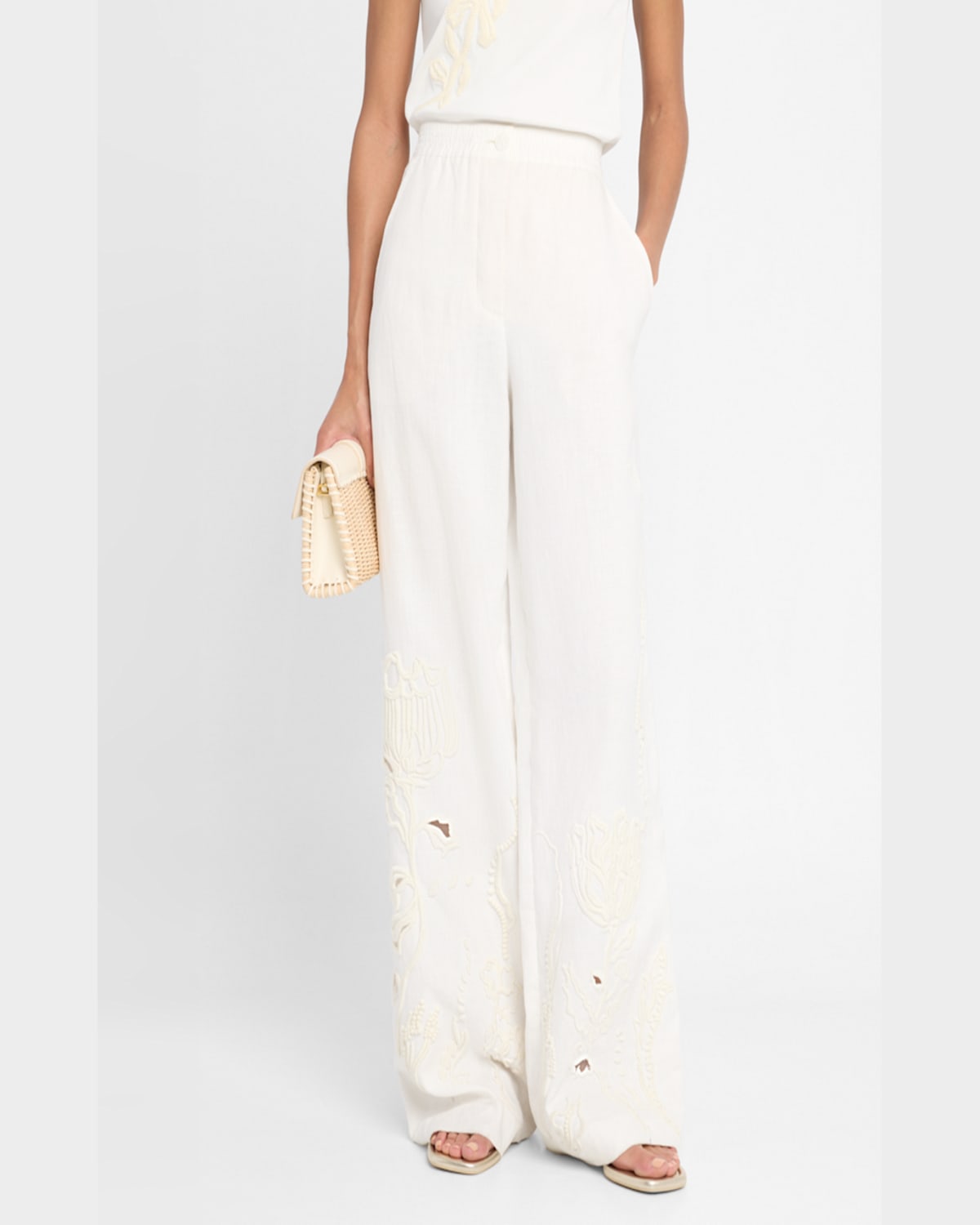 Shop Dorothee Schumacher Embroidered Beauty Linen Pants In Camellia White