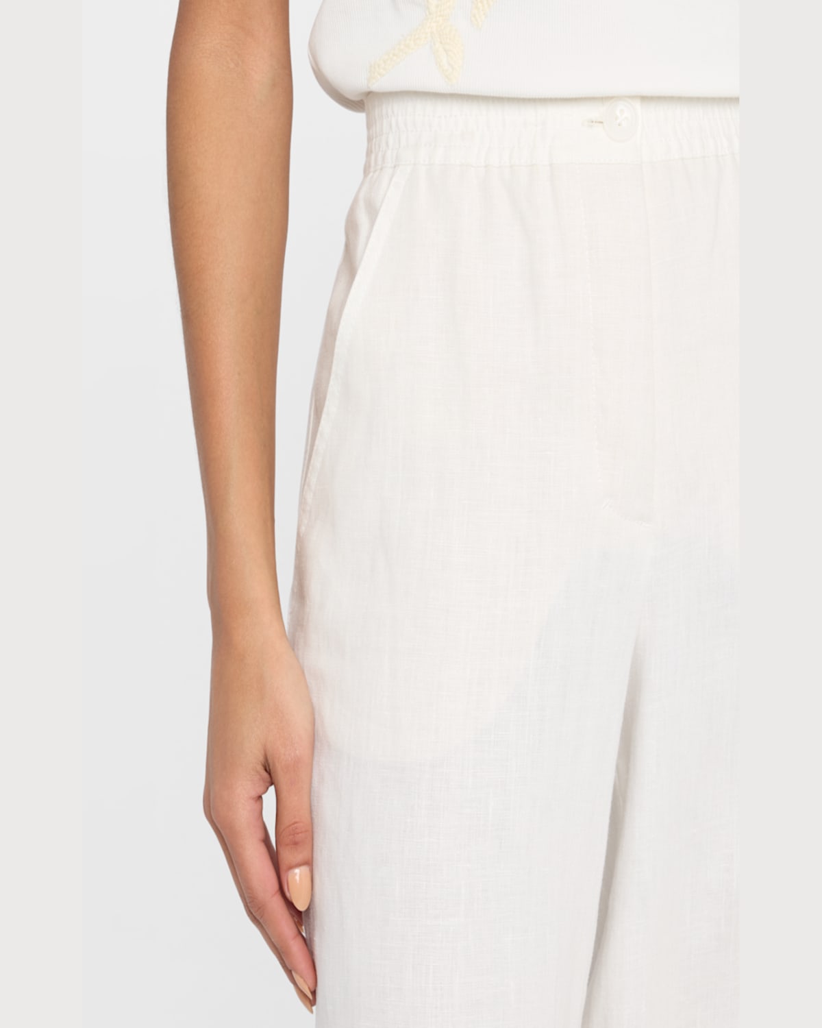 Shop Dorothee Schumacher Embroidered Beauty Linen Pants In Camellia White