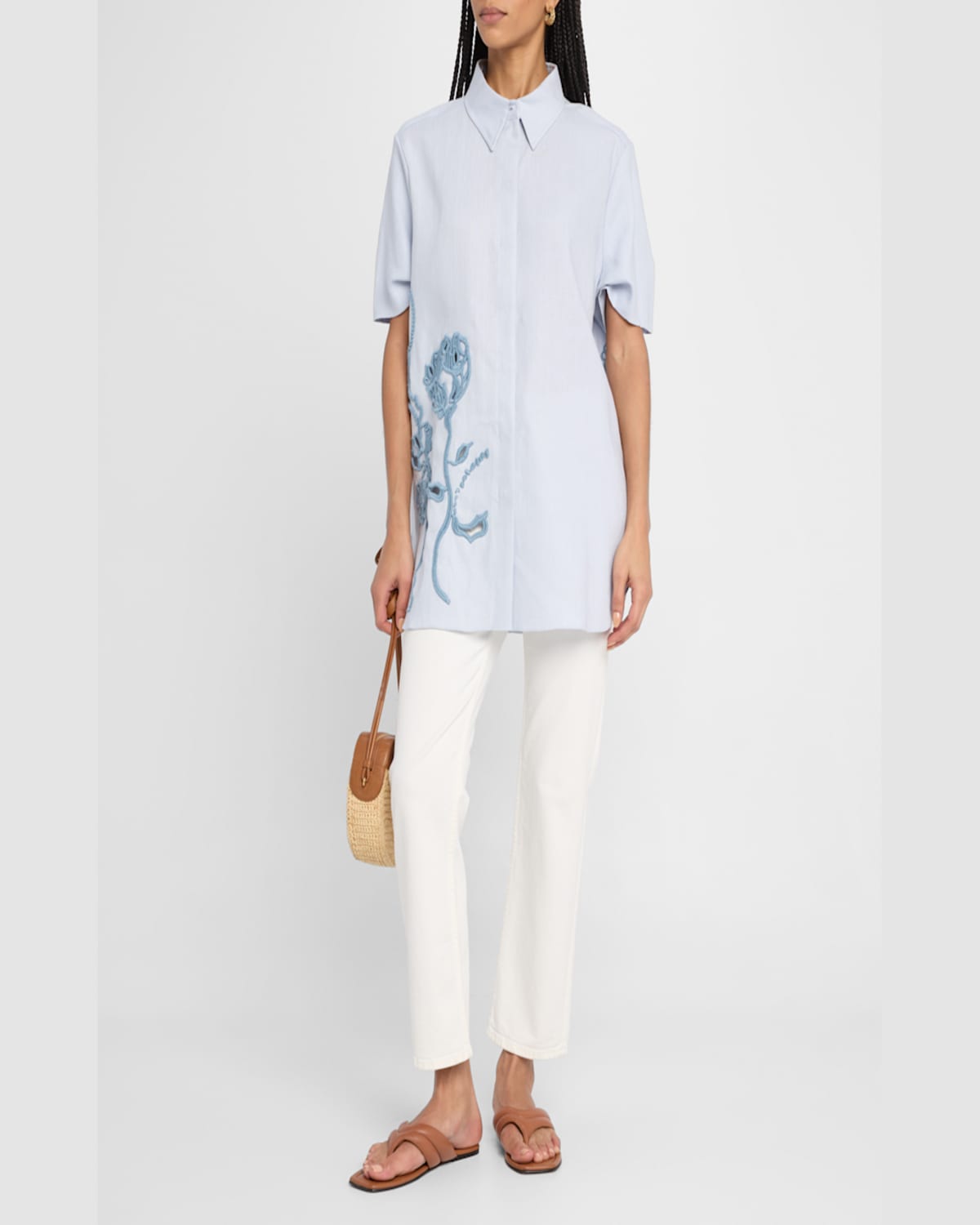 Dorothee Schumacher Embroidered Beauty Button-down Blouse In Whispering Blue