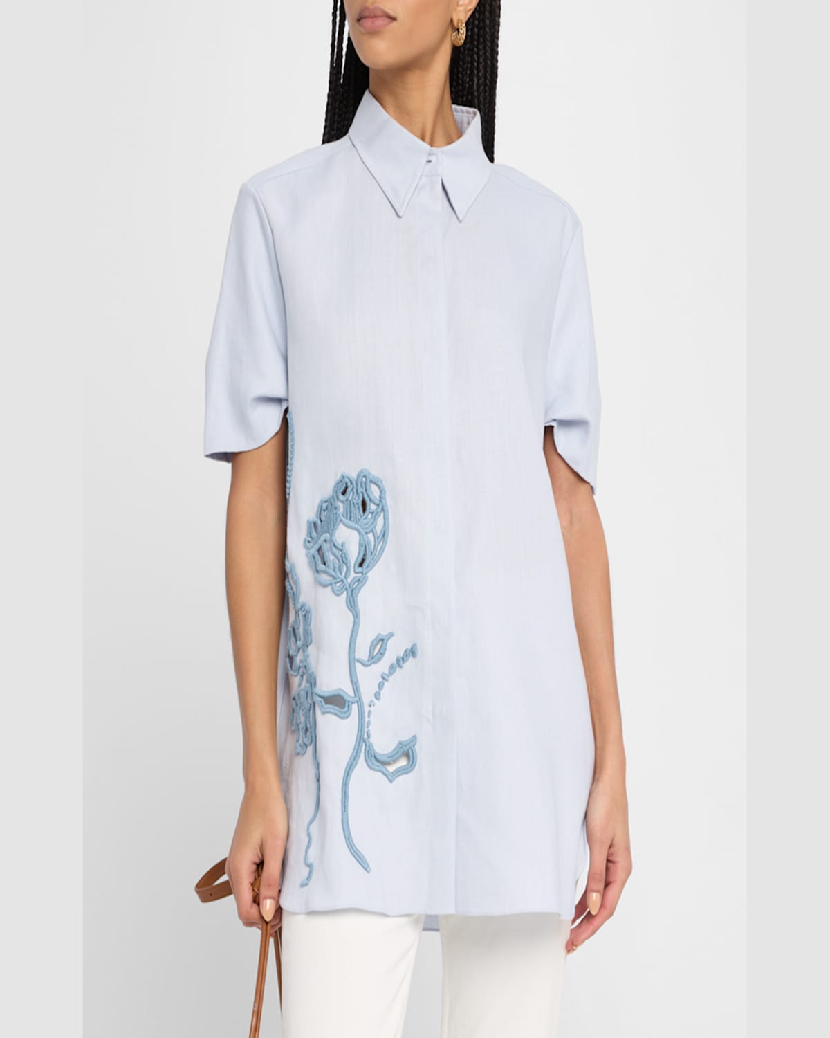 Dorothee Schumacher Embroidered Beauty Button-down Blouse In Whispering Blue
