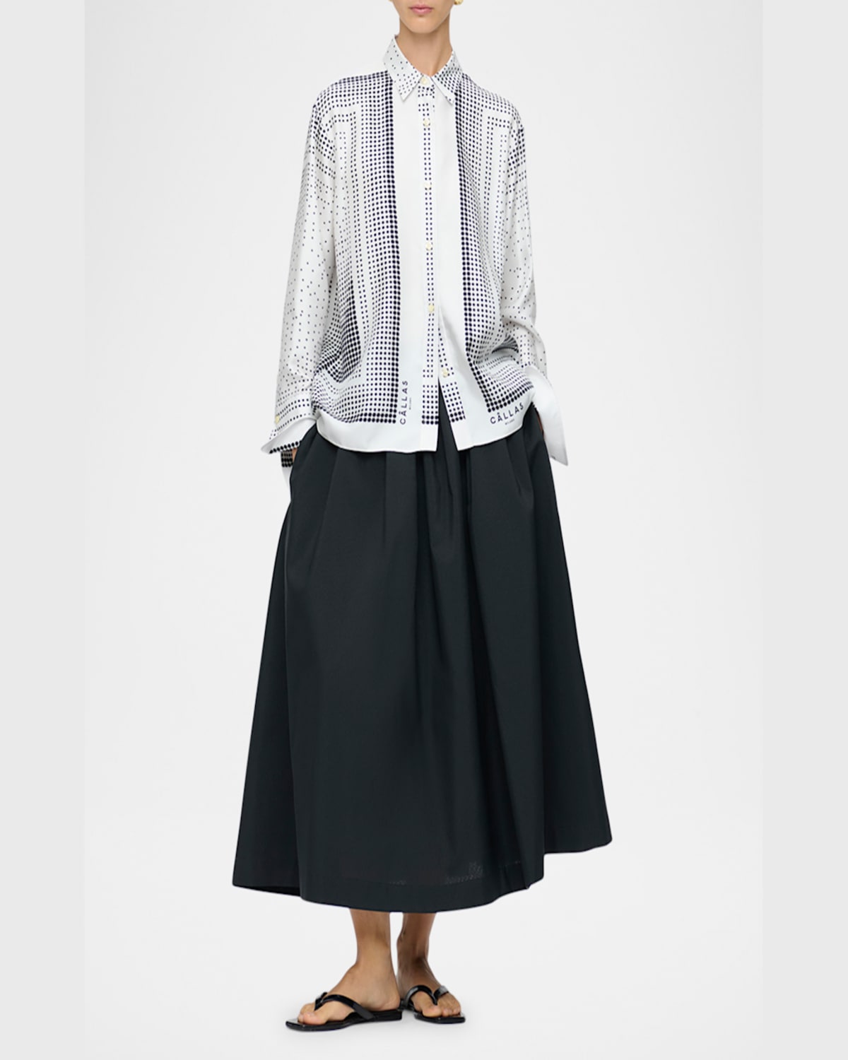 Callas Milano Paulina Dotted Silk Shirt In Whiteblack