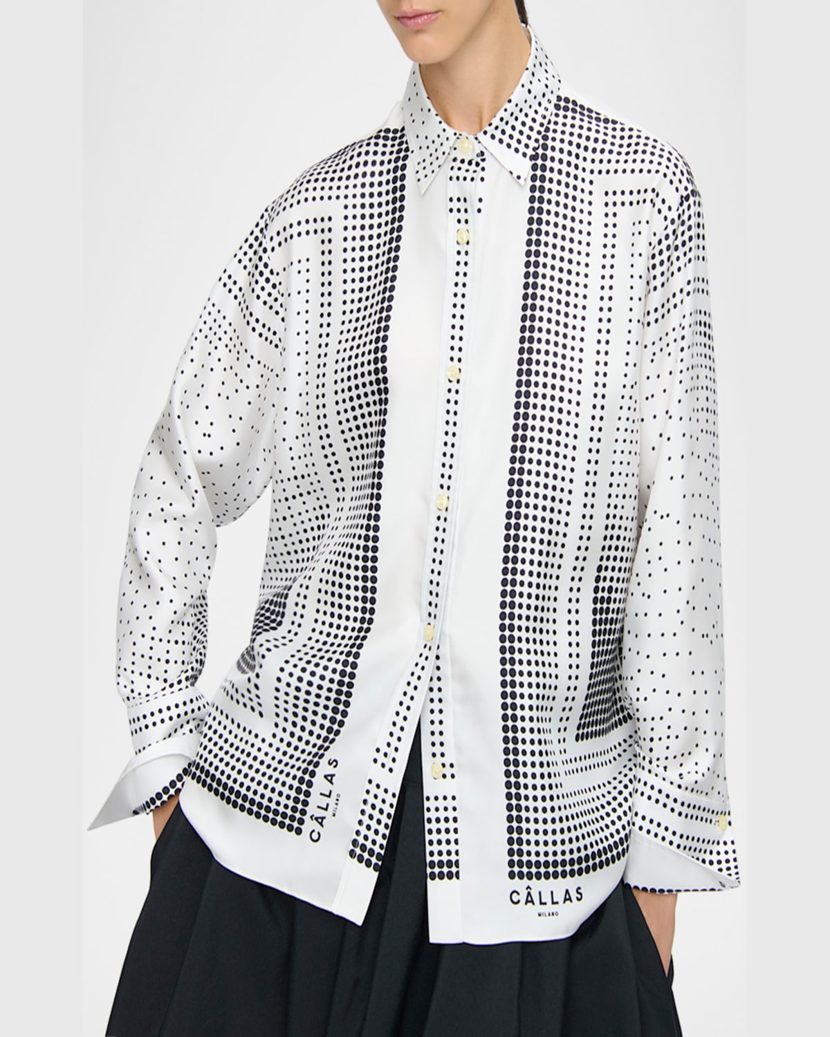 Callas Milano Paulina Dotted Silk Shirt In Whiteblack