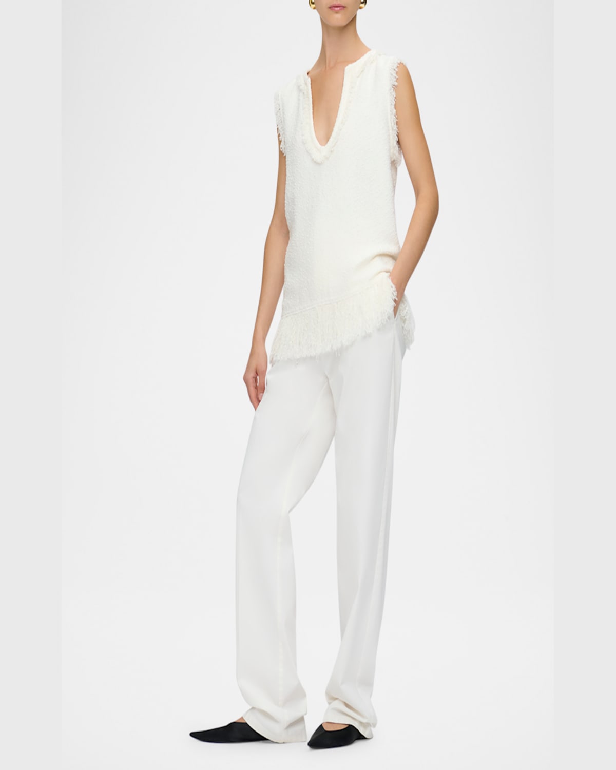 Callas Milano Comporta Sleeveless Fringed Boucle Top In White
