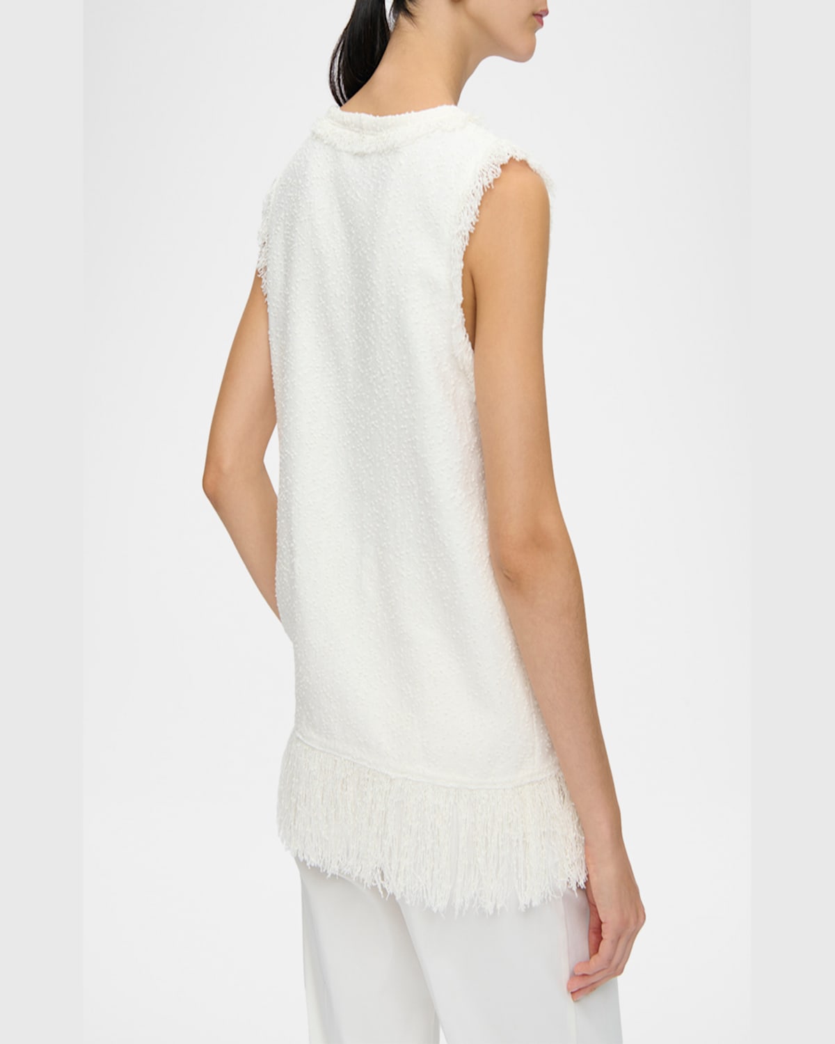 Callas Milano Comporta Sleeveless Fringed Boucle Top In White
