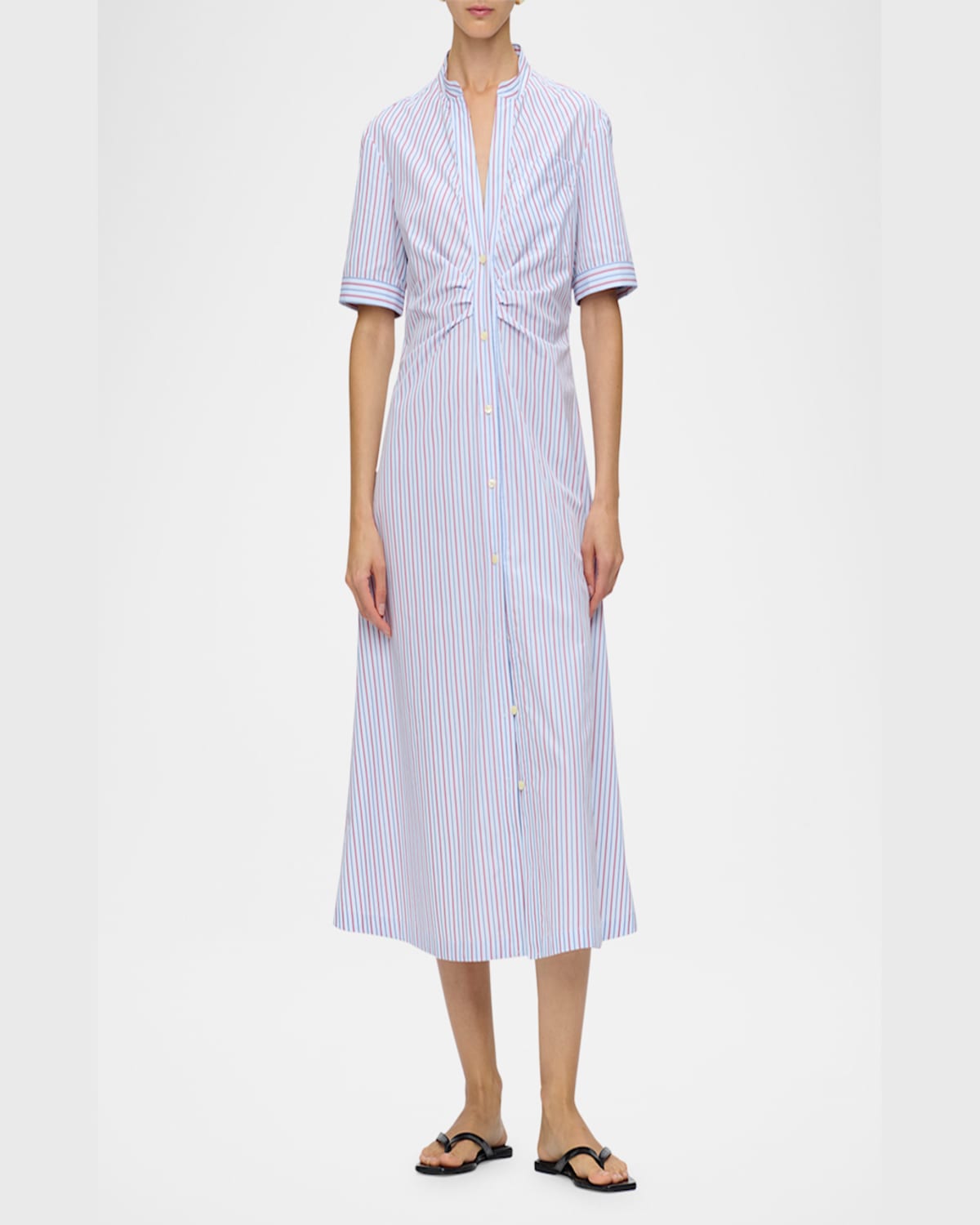 Callas Milano Noor Striped Short-sleeve Shirtdress In Whitered Stripe