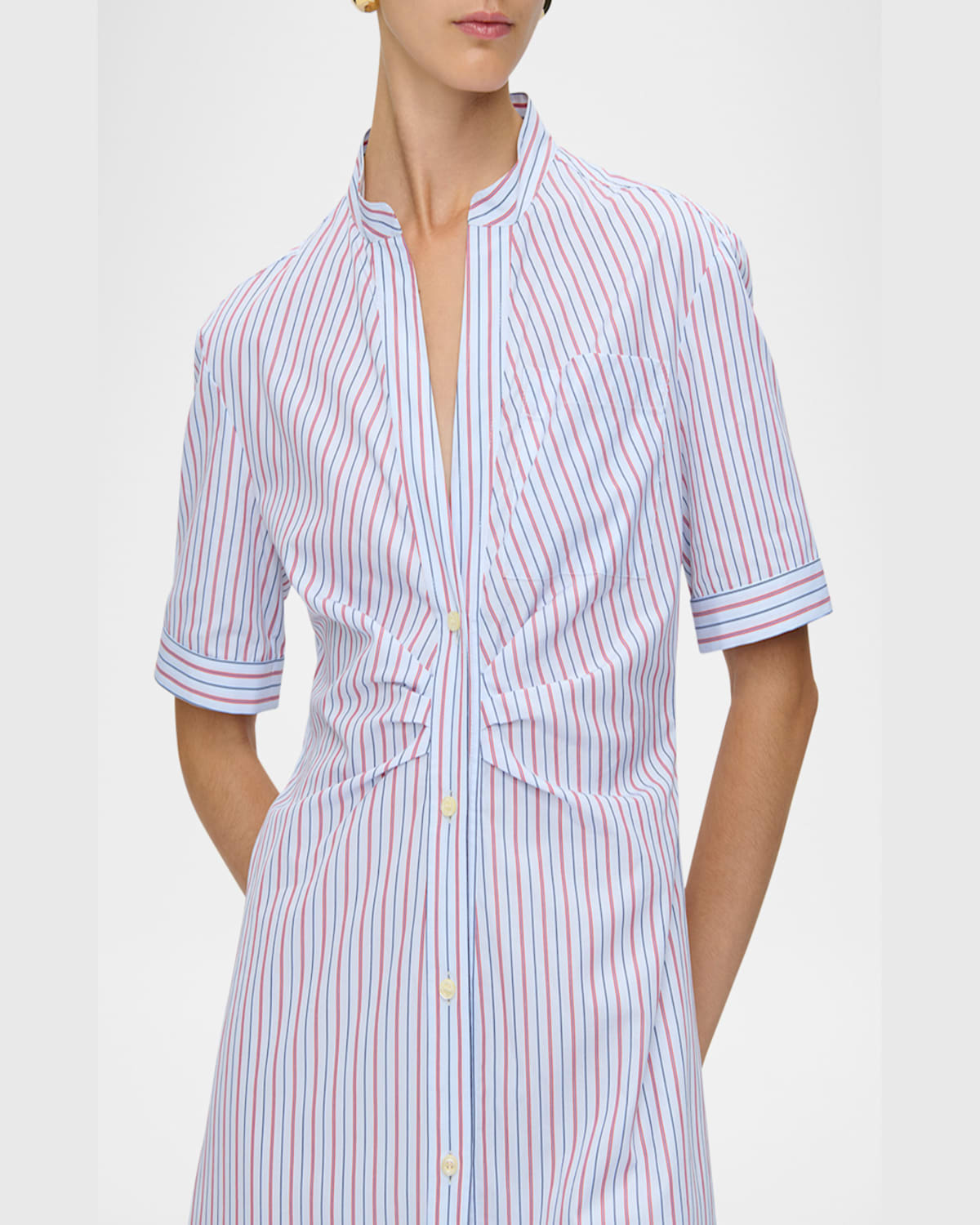 Callas Milano Noor Striped Short-sleeve Shirtdress In Whitered Stripe