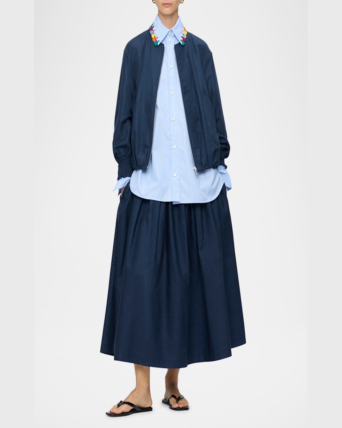 Callas Milano Marta Smocked Sleeve Bomber Jacket In Indigo