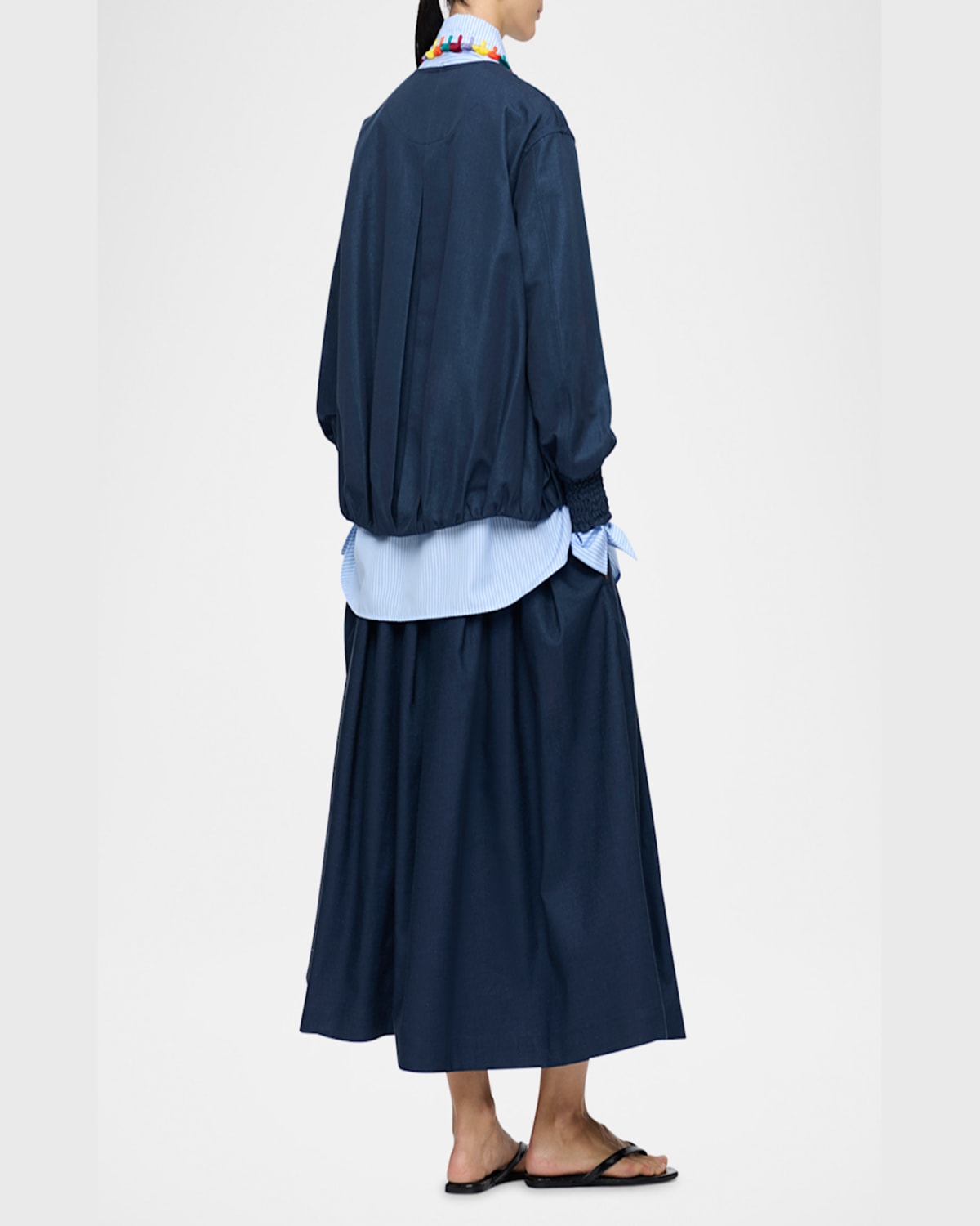 Callas Milano Marta Smocked Sleeve Bomber Jacket In Indigo