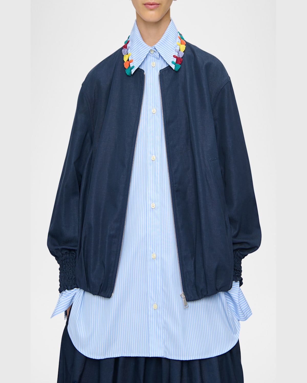 Callas Milano Marta Smocked Sleeve Bomber Jacket In Indigo