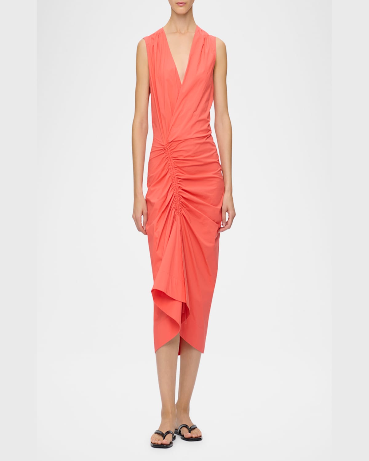 Callas Milano Agnes V-neck Gathered Wrap Sleeveless Dress In Coral