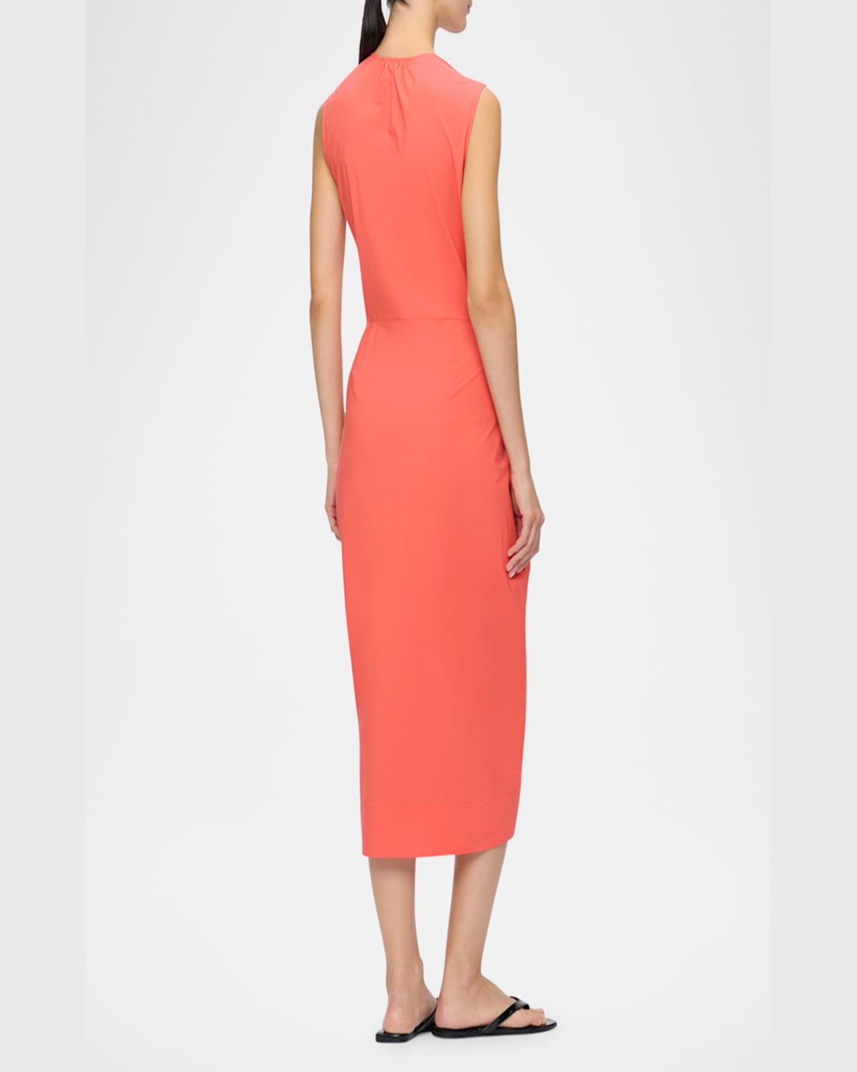 Callas Milano Agnes V-neck Gathered Wrap Sleeveless Dress In Coral