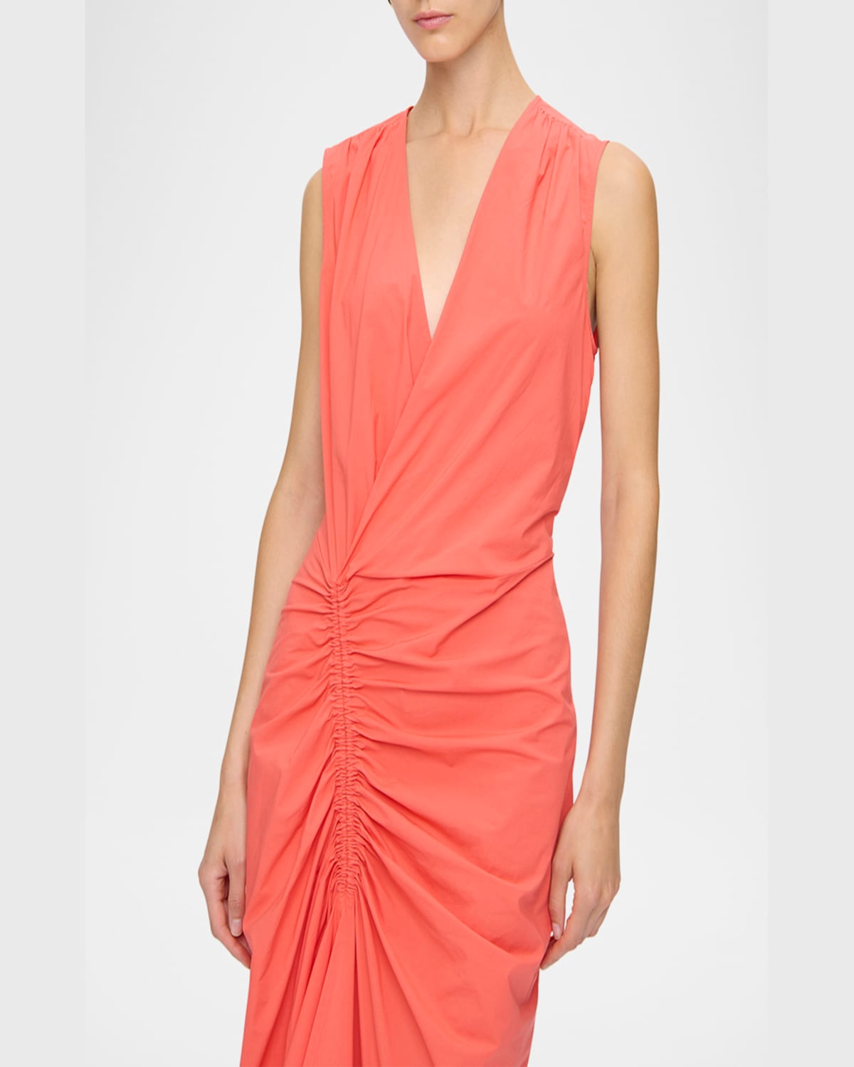 Callas Milano Agnes V-neck Gathered Wrap Sleeveless Dress In Coral