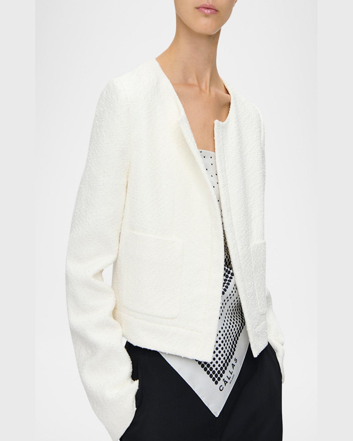 Callas Milano Alba Boucle Crop Blazer In White
