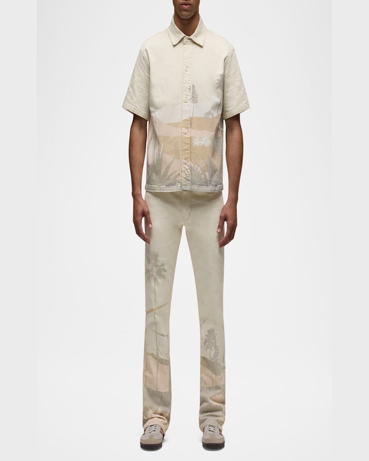 Hudson Jeans Desert Print Short Sleeve Denim Button-up Shirt In Natural Desert