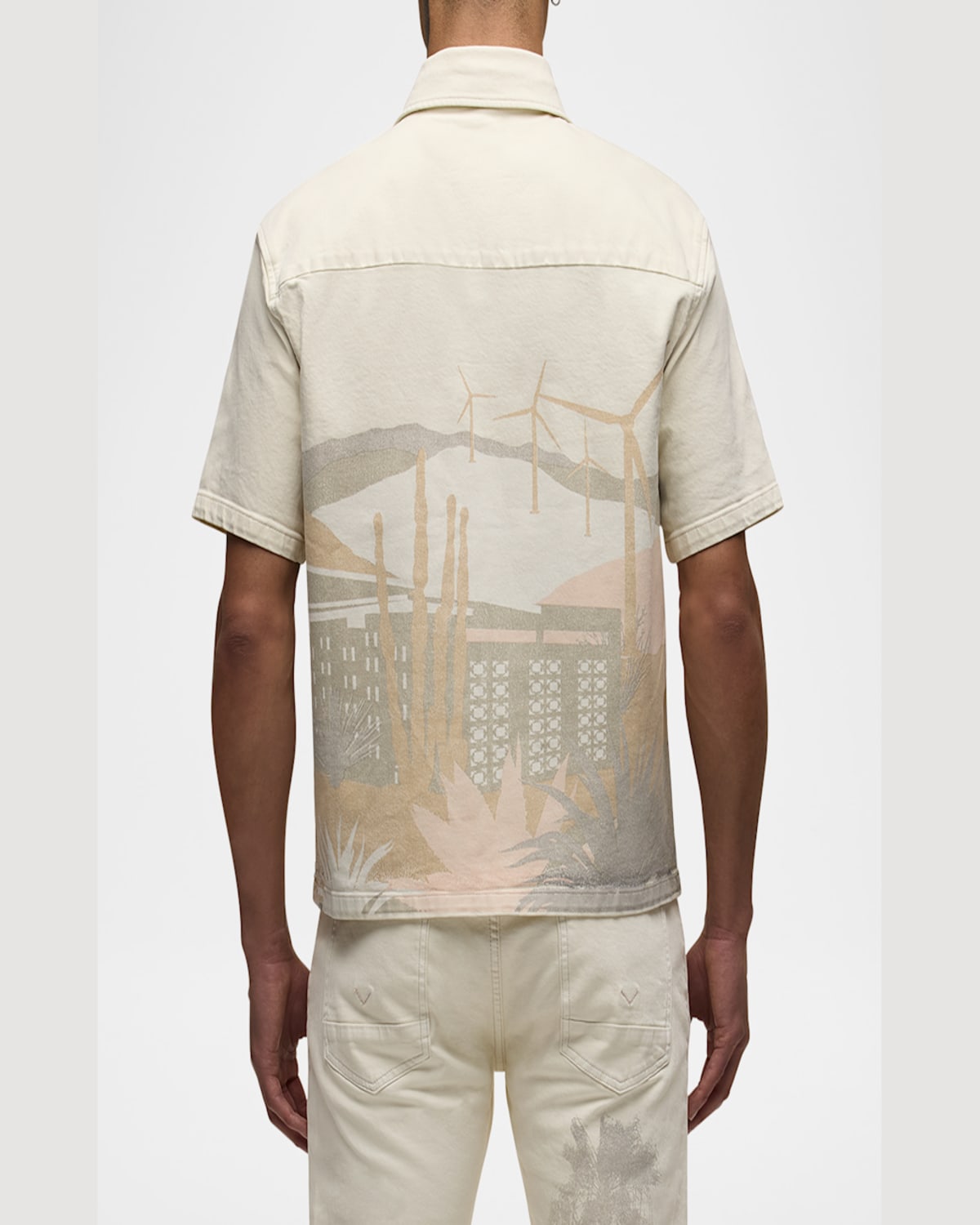 Hudson Jeans Desert Print Short Sleeve Denim Button-up Shirt In Natural Desert
