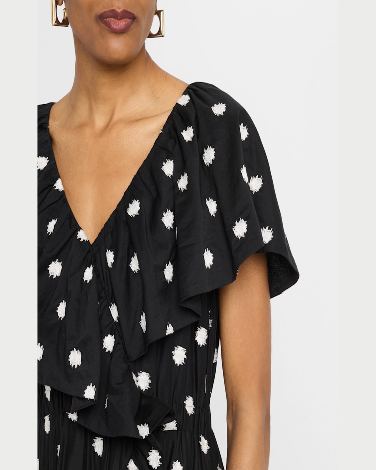 Merlette Loris Embroidered Ruffle Midi Dress In Ikat Emb Dot