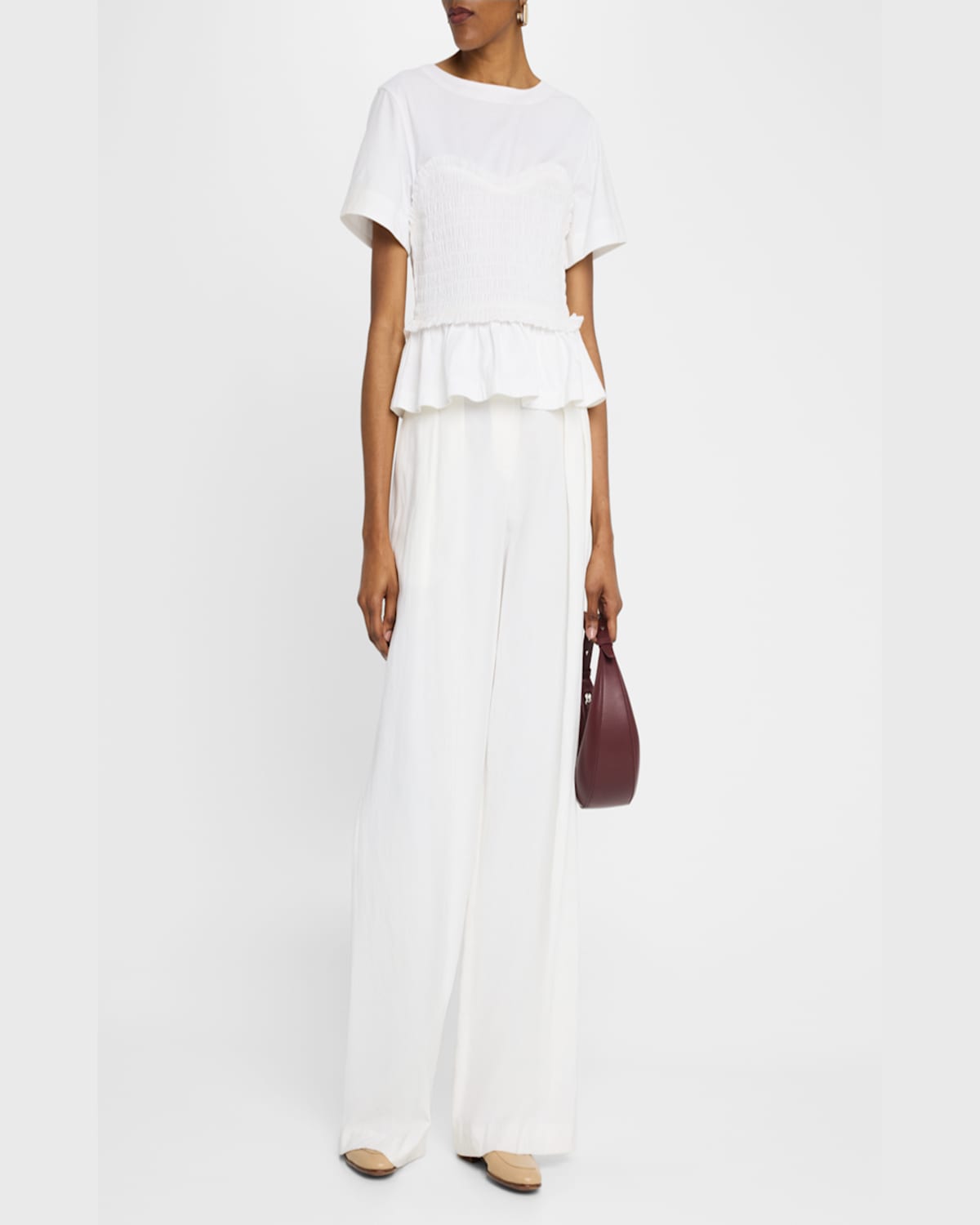 Merlette Shel Smocked Ruffle Cotton Top In White