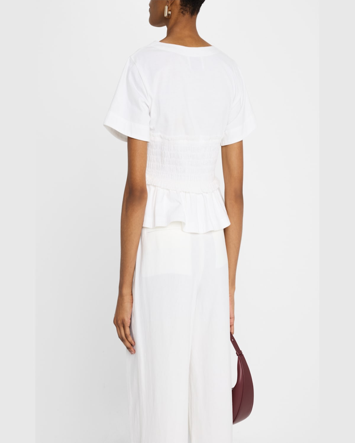 Merlette Shel Smocked Ruffle Cotton Top In White