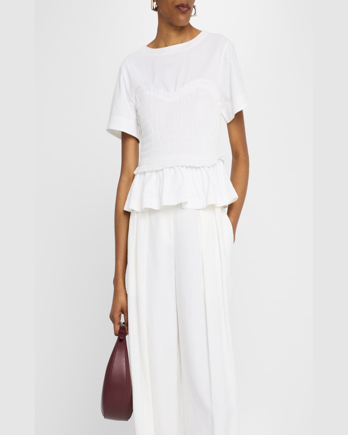 Merlette Shel Smocked Ruffle Cotton Top In White