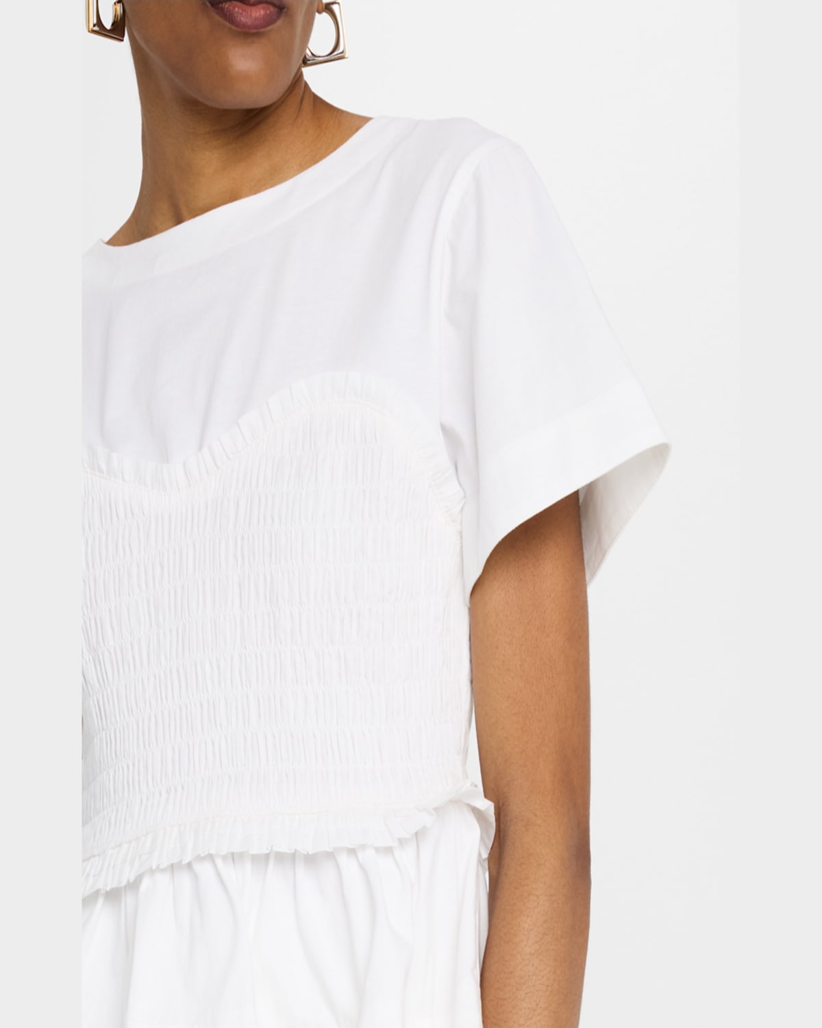 Merlette Shel Smocked Ruffle Cotton Top In White