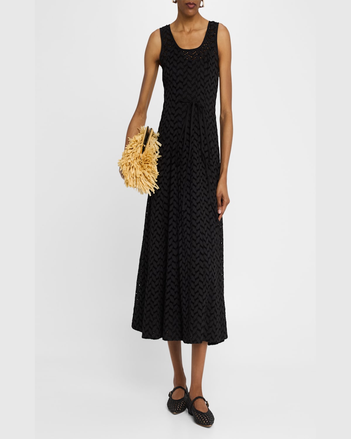 Merlette Olea Eyelet-embroidered Cotton Midi Dress In Black