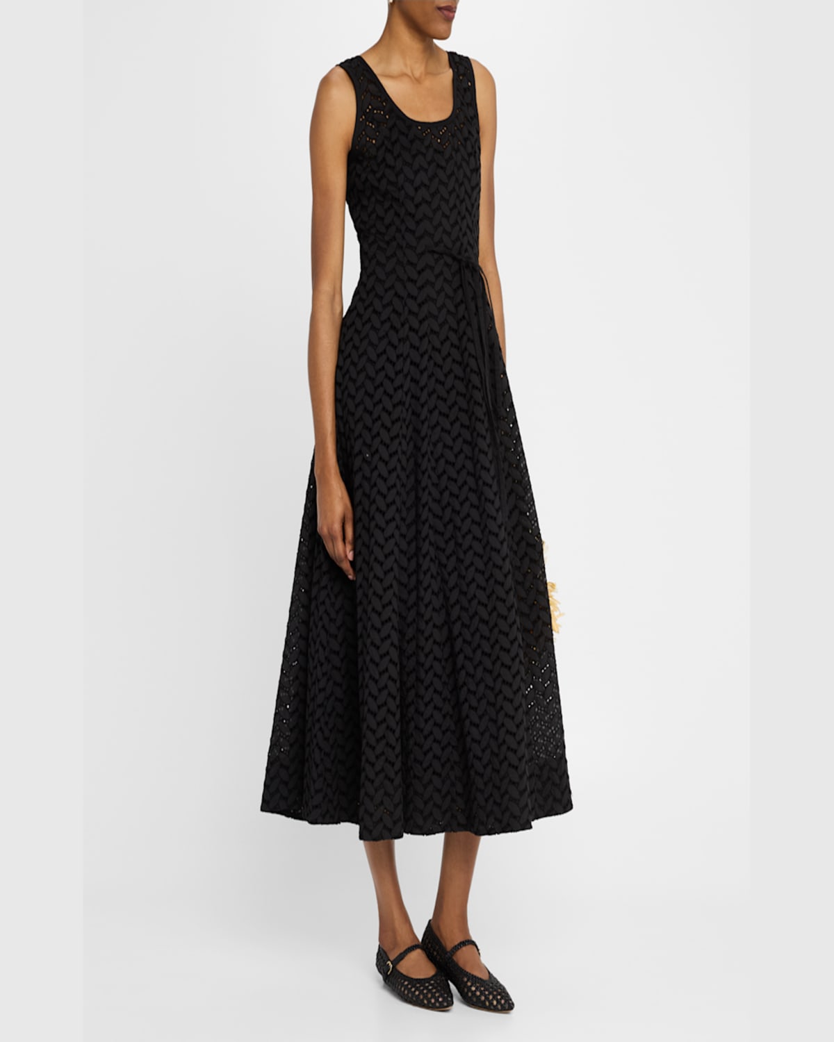 Merlette Olea Eyelet-embroidered Cotton Midi Dress In Black