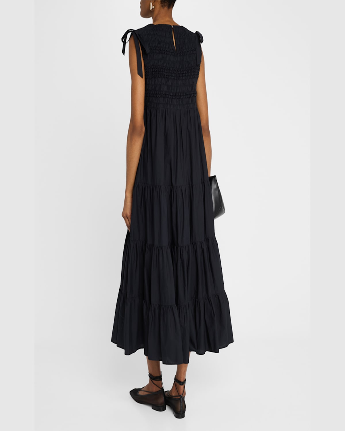 Merlette Mirella Sleeveless Smocked Cotton Midi Dress In Black
