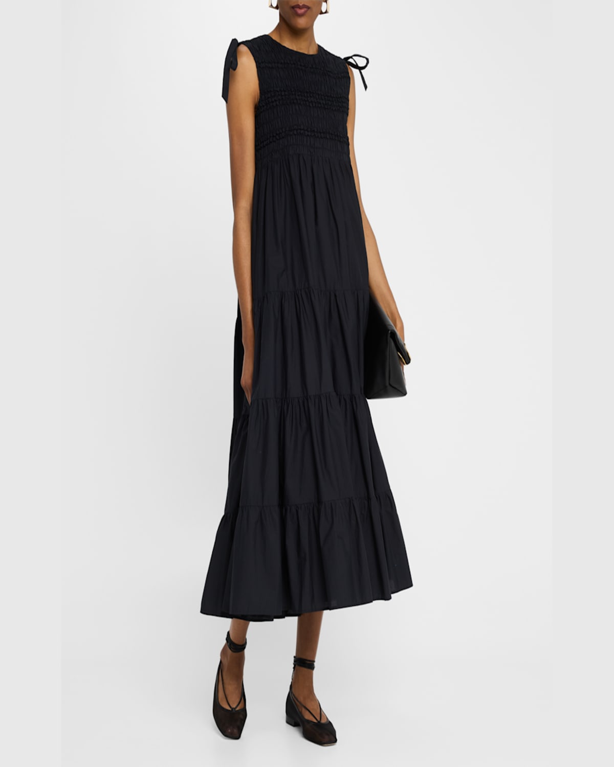Merlette Mirella Sleeveless Smocked Cotton Midi Dress In Black