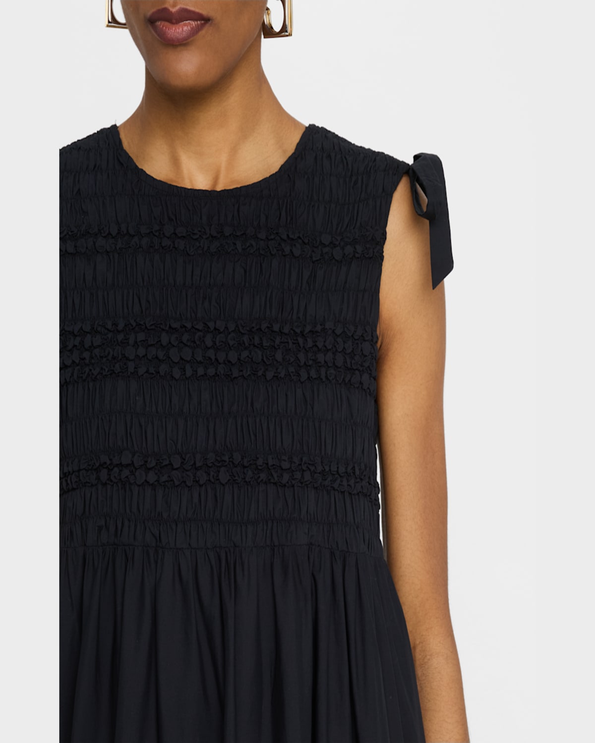 Merlette Mirella Sleeveless Smocked Cotton Midi Dress In Black
