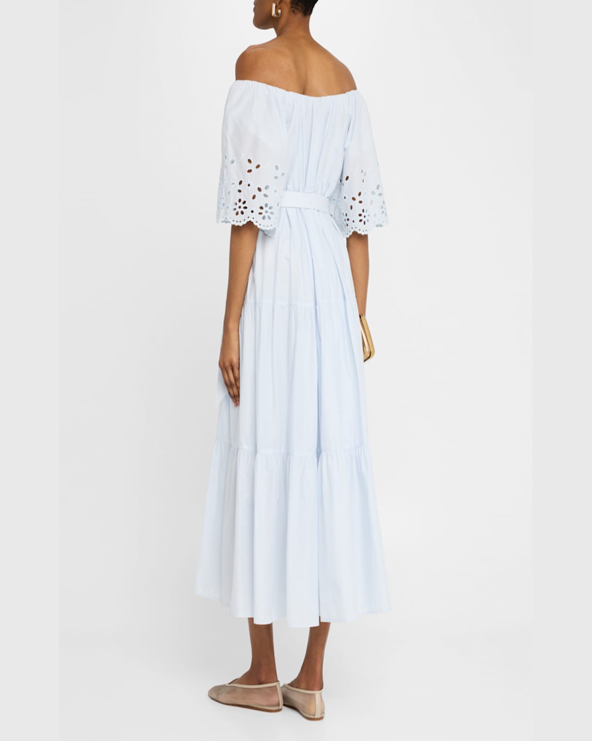 Merlette Berenson Tiered Eyelet-embroidered Midi Dress In Blue Haze