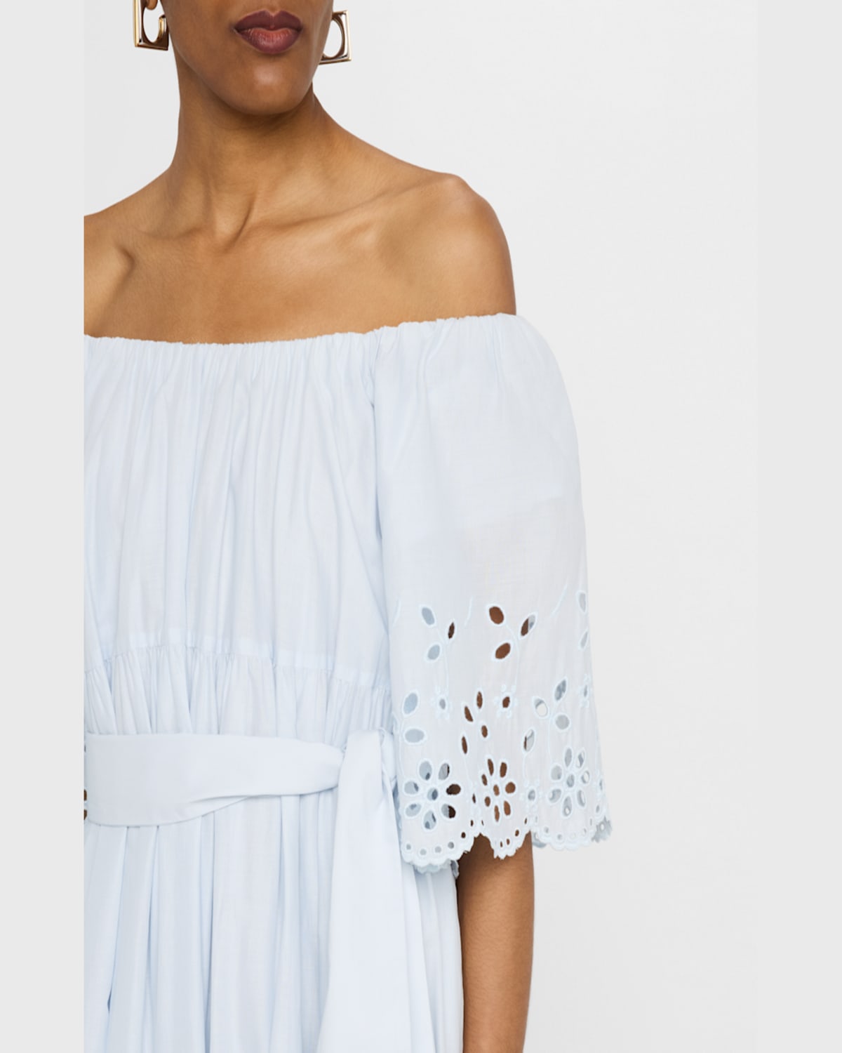 Merlette Berenson Tiered Eyelet-embroidered Midi Dress In Blue Haze