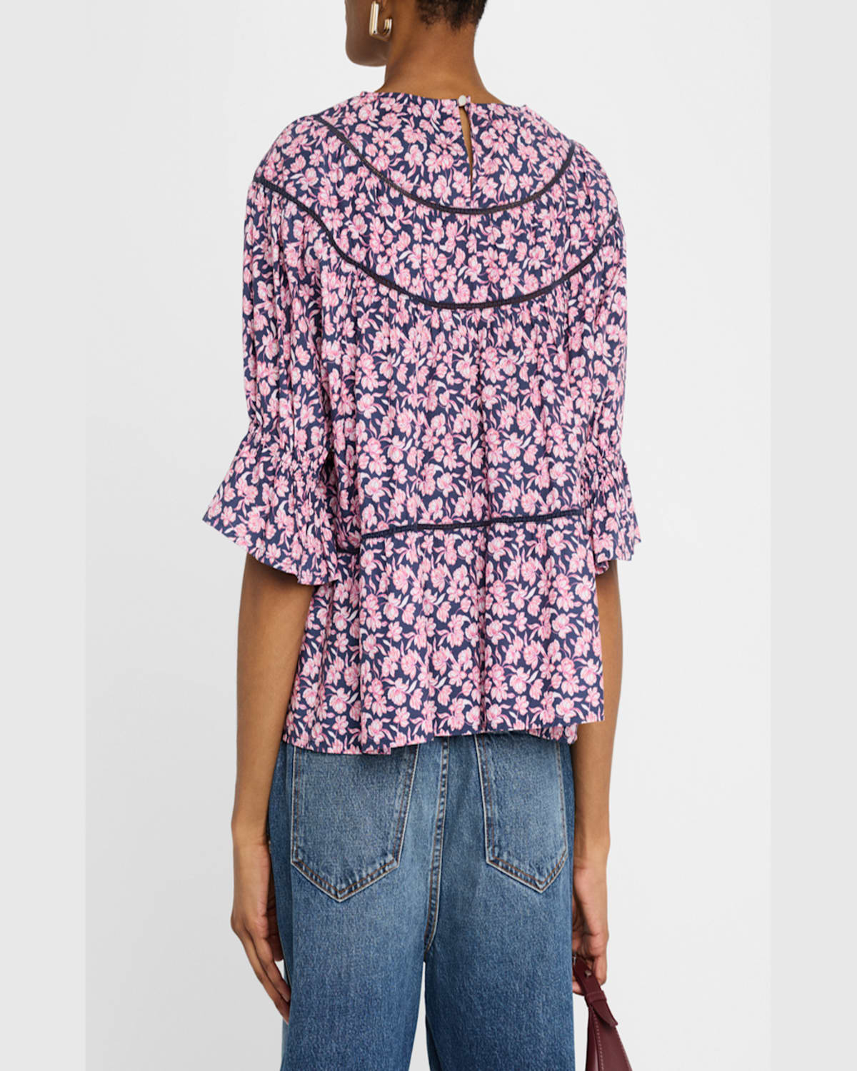 Merlette Sol Ruched Floral-print Cotton Blouse In Sunset Rose Floral Print