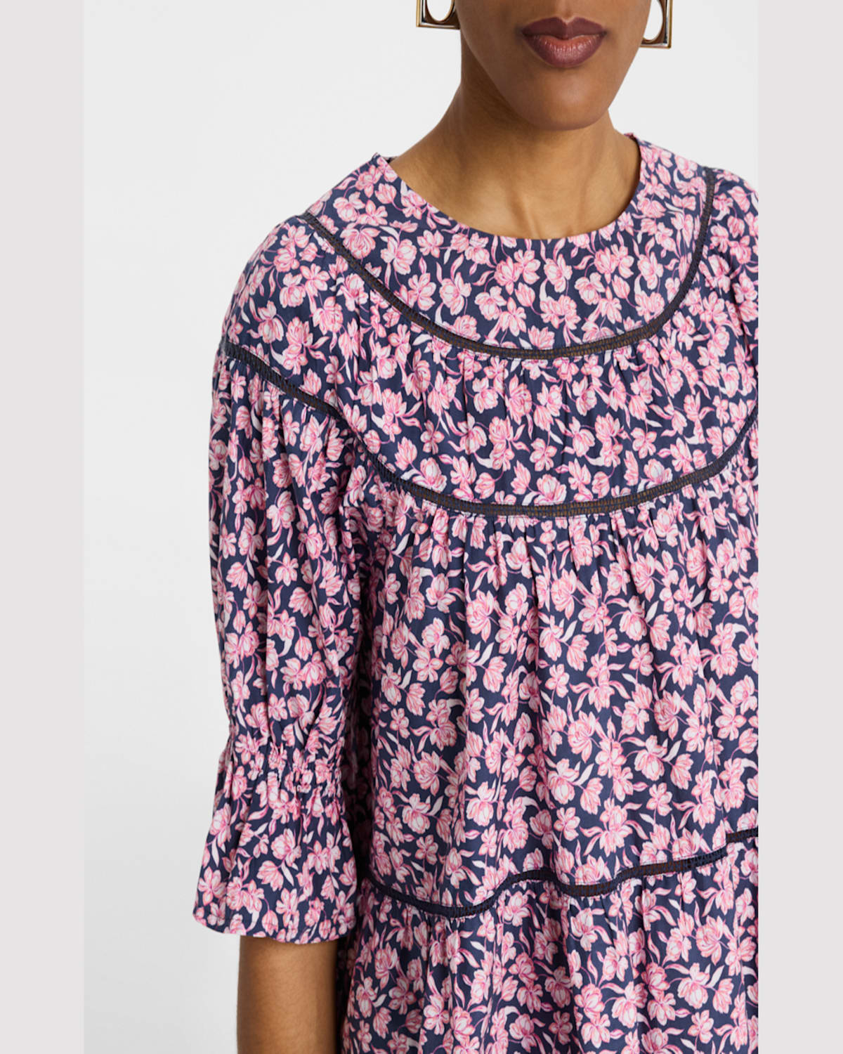 Merlette Sol Ruched Floral-print Cotton Blouse In Sunset Rose Floral Print