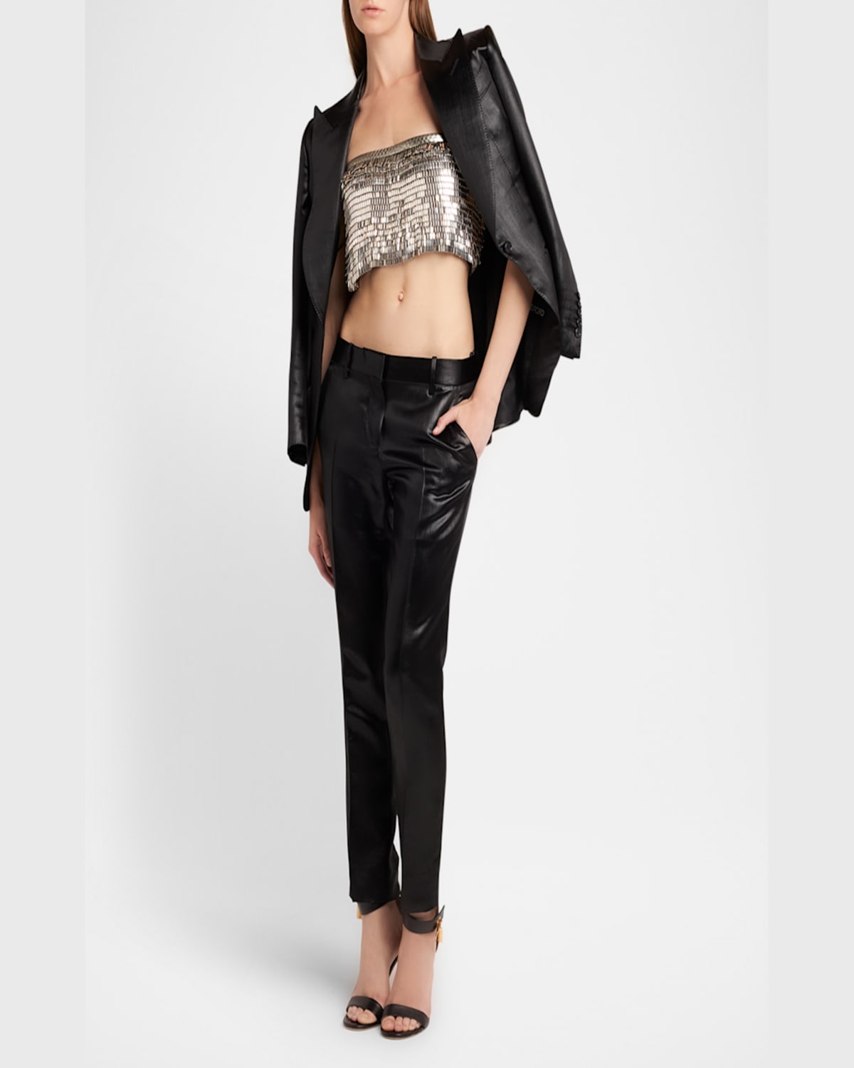 Tom Ford Liquid Satin Single-breasted Blazer Jacket In Black