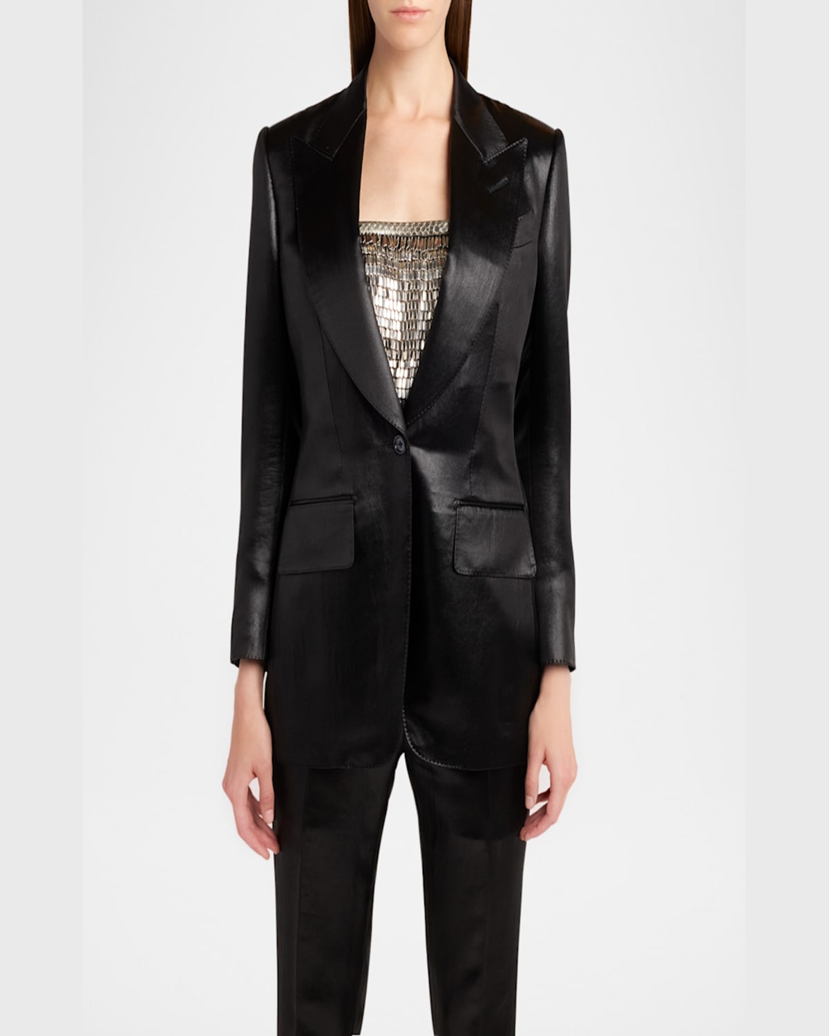 Tom Ford Liquid Satin Single-breasted Blazer Jacket In Black
