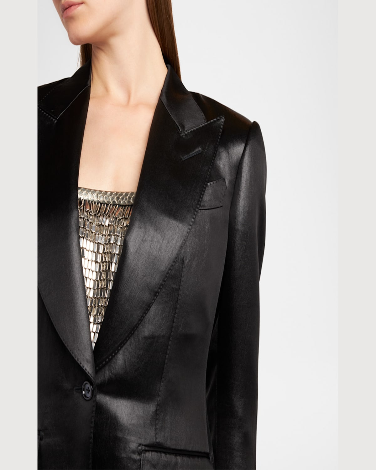 Tom Ford Liquid Satin Single-breasted Blazer Jacket In Black