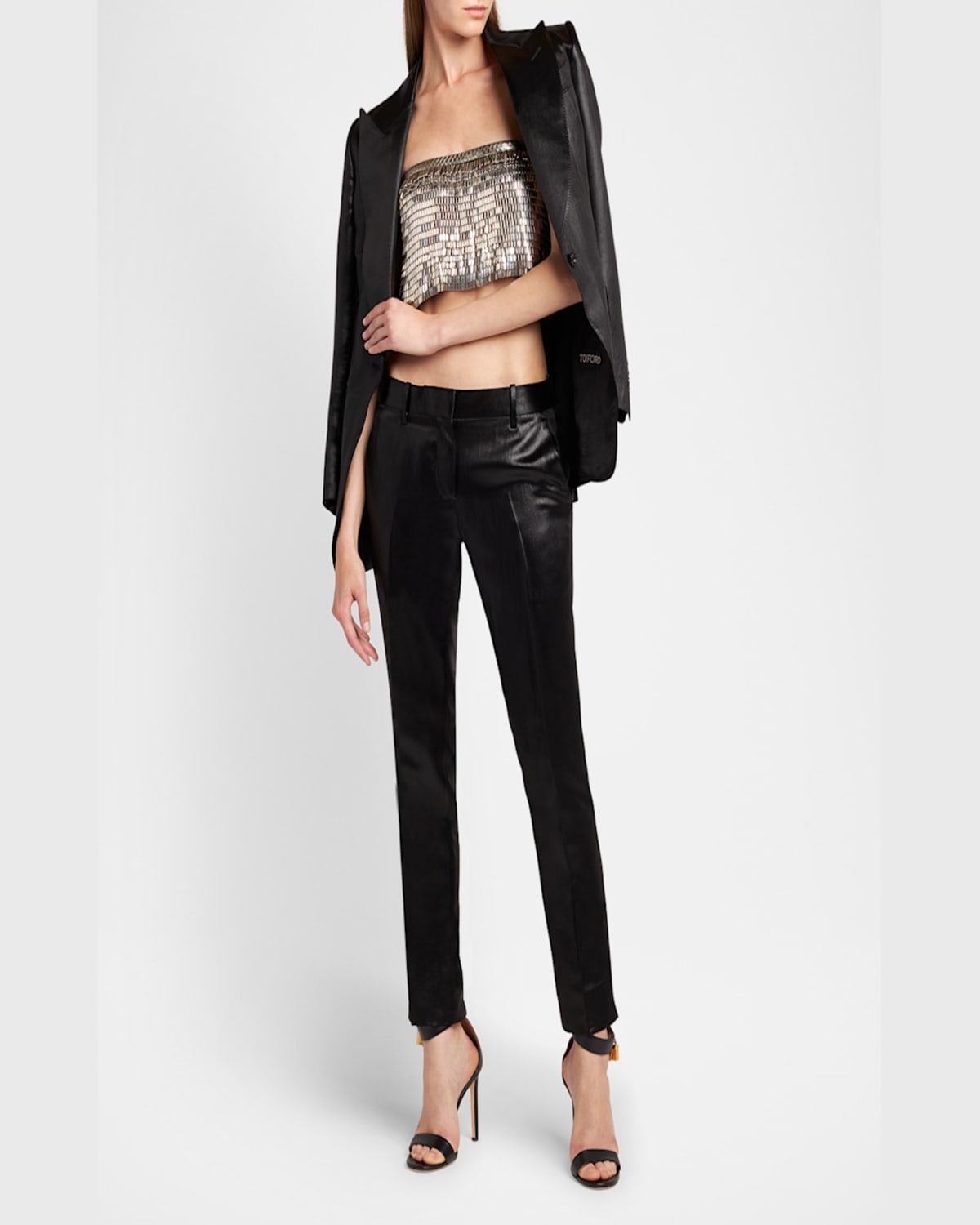 Tom Ford Tailored Liquid Satin Skinny Ankle Pants In Black