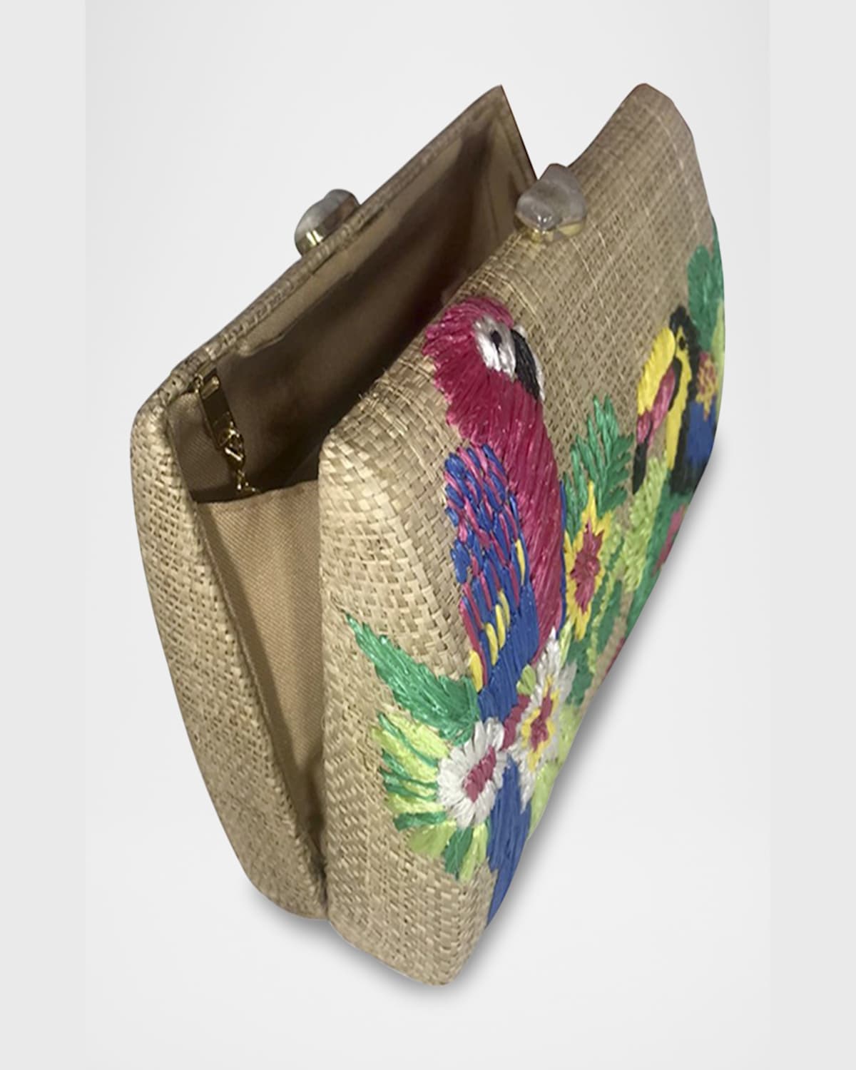 Serpui Candice Tropical Straw Shoulder Bag In Toast