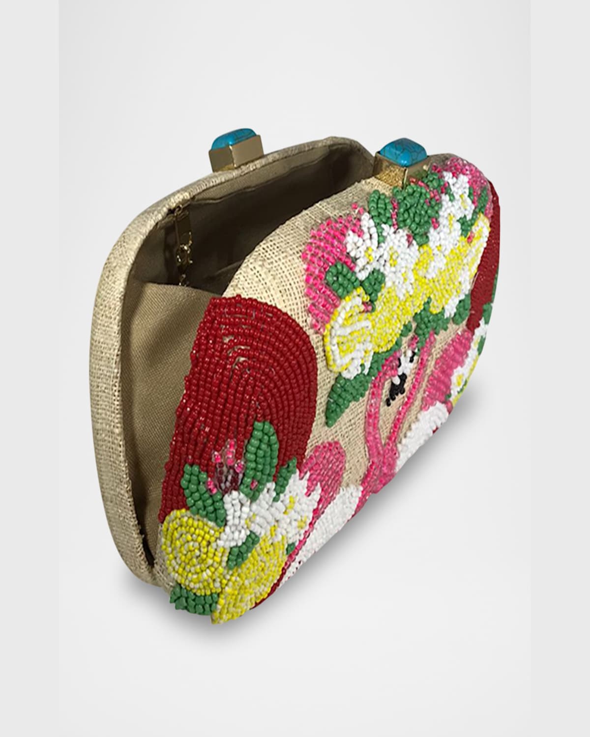 Serpui Mia Flamingo Beaded Clutch Bag In Natural