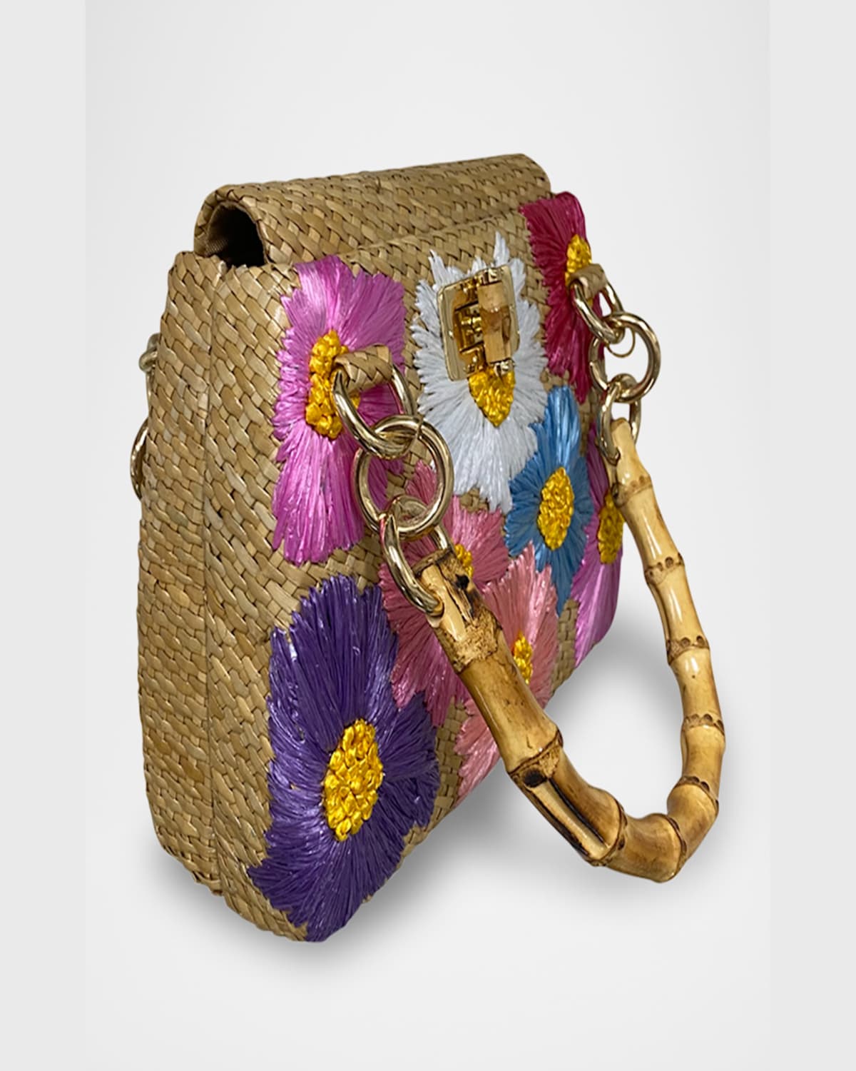 Serpui Perla Flowers Straw Top-handle Bag In Toast