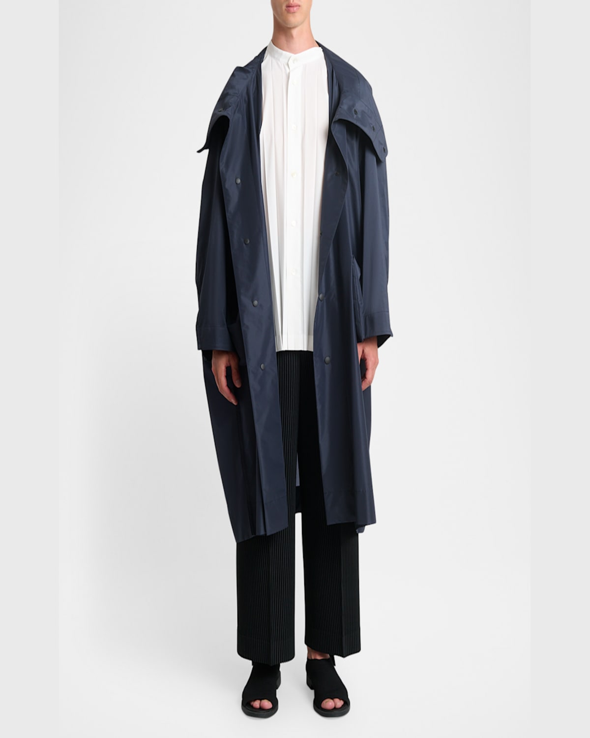 Issey Miyake Navy Kite Coat In Black