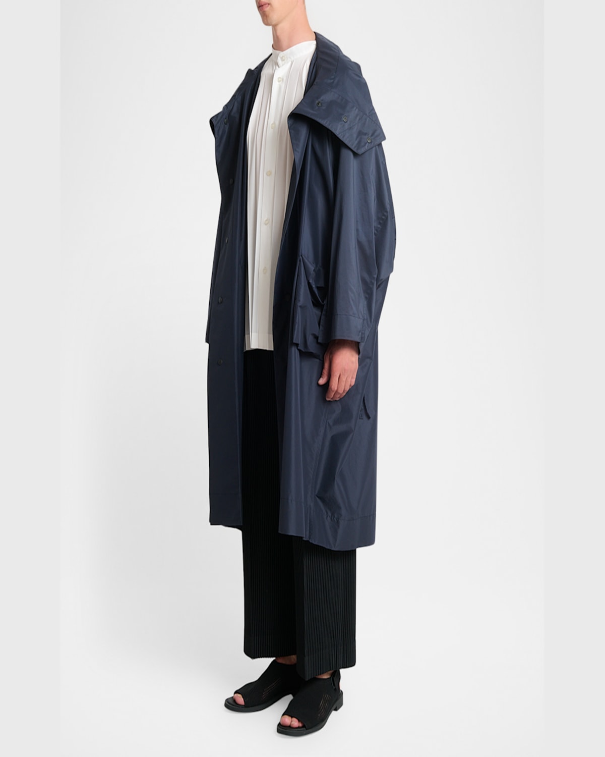 Issey Miyake Navy Kite Coat In Black