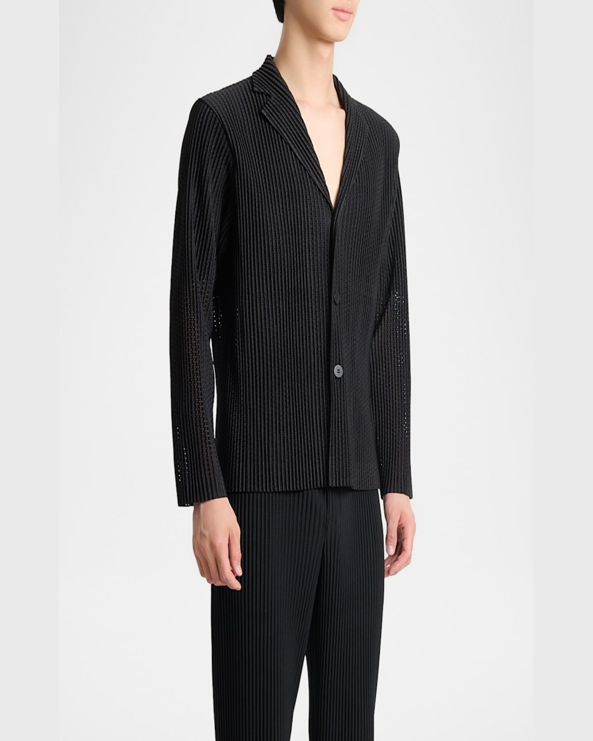 Issey Miyake Men's Pleated Mesh Blazer In Black