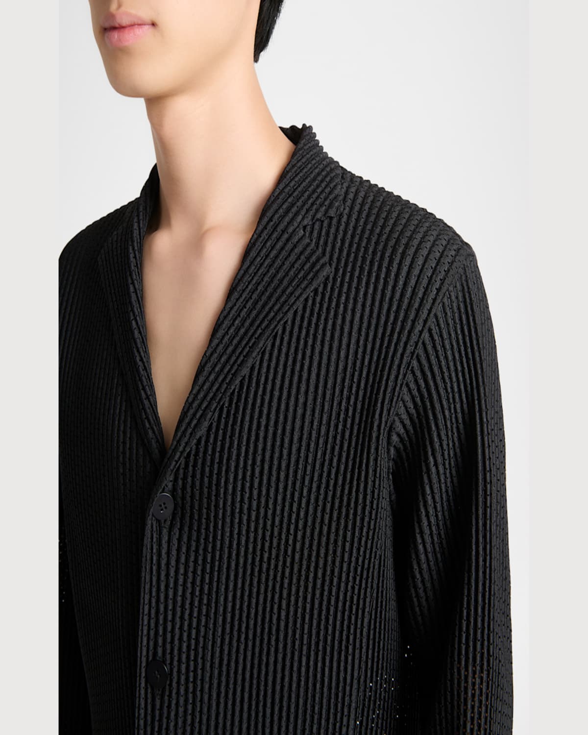 Issey Miyake Men's Pleated Mesh Blazer In Black