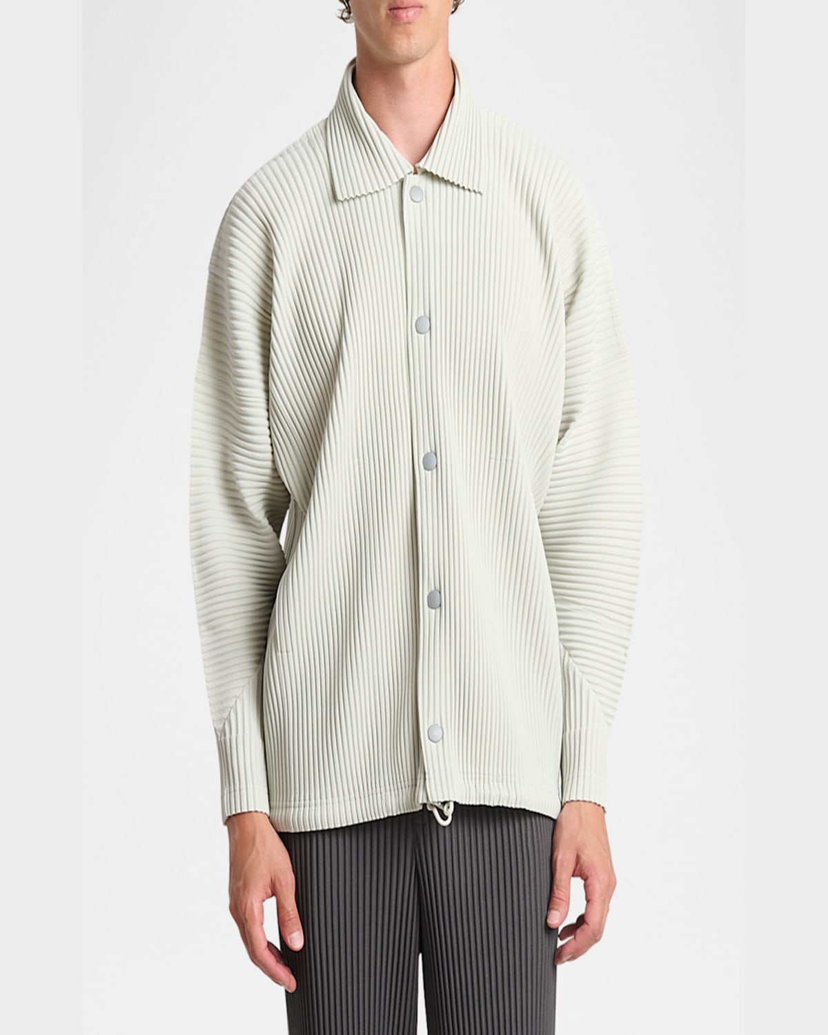 Issey Miyake Ribbed Texture Spread Collar Straight Hem Jacket In Frosty Gray