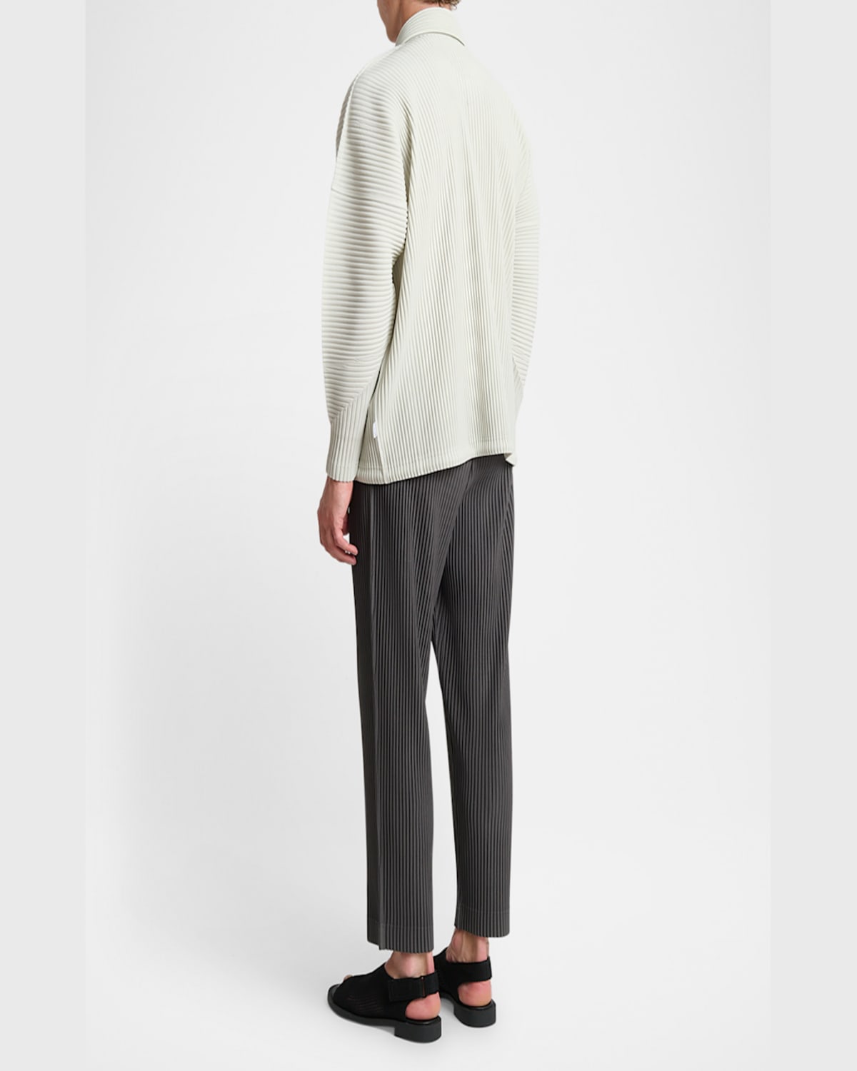 Issey Miyake Ribbed Texture Spread Collar Straight Hem Jacket In Frosty Gray