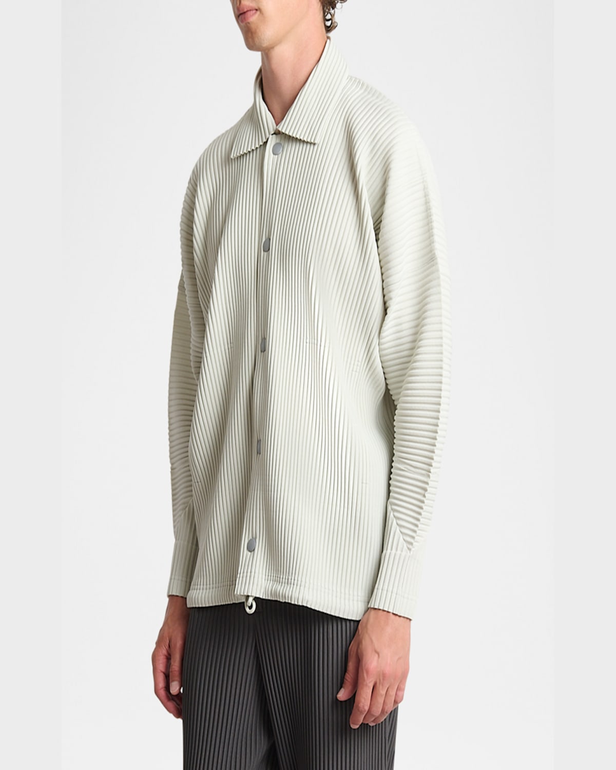 Issey Miyake Ribbed Texture Spread Collar Straight Hem Jacket In Frosty Gray